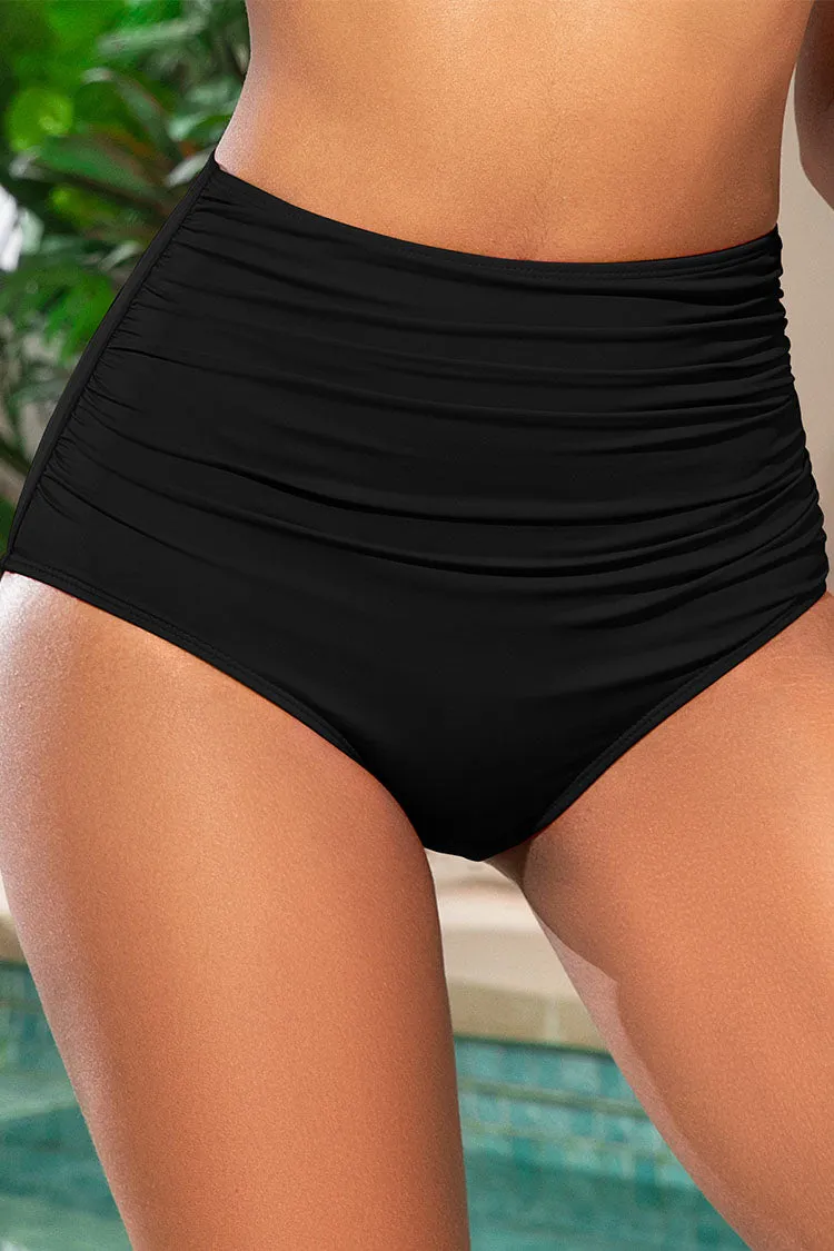 Women's Retro Ruched High Waisted Bikini Bottom Tummy Control