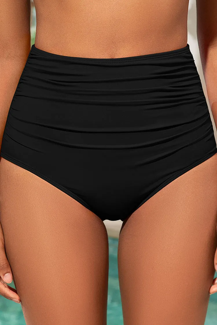 Women's Retro Ruched High Waisted Bikini Bottom Tummy Control