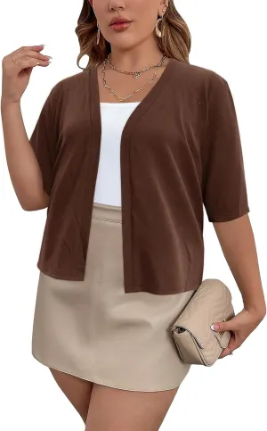 Women's Short Sleeve Cardigan Knit Sweaters Cropped Open Front Shrug Bolero