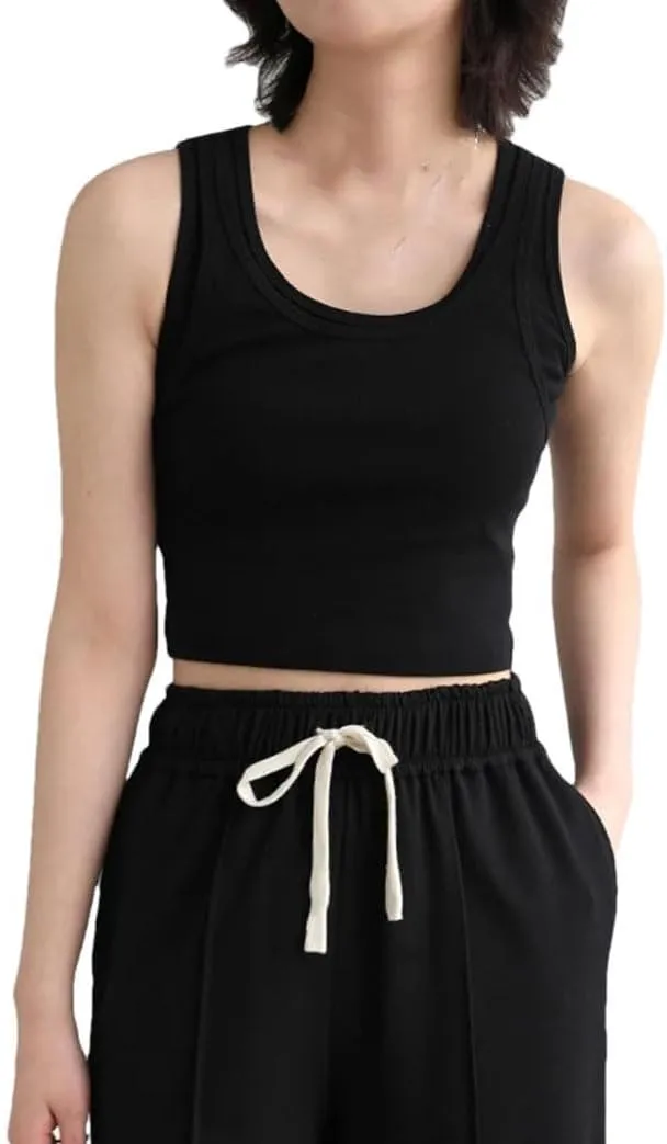 Womens Slim Fit Camisole Vest Solid Color Short U Neck Elastic Summer Basic Crop Suspender Camisole Vest