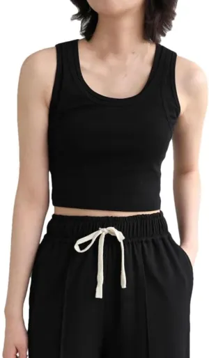 Womens Slim Fit Camisole Vest Solid Color Short U Neck Elastic Summer Basic Crop Suspender Camisole Vest