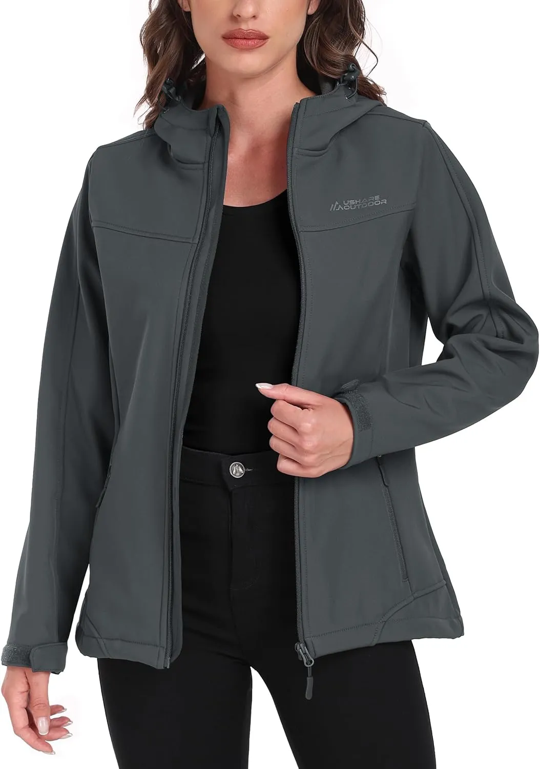 Women's Softshell Jacket Lightweight Fleece Lined Waterproof Coats Rain Jacket with Hood for Outdoor Hiking