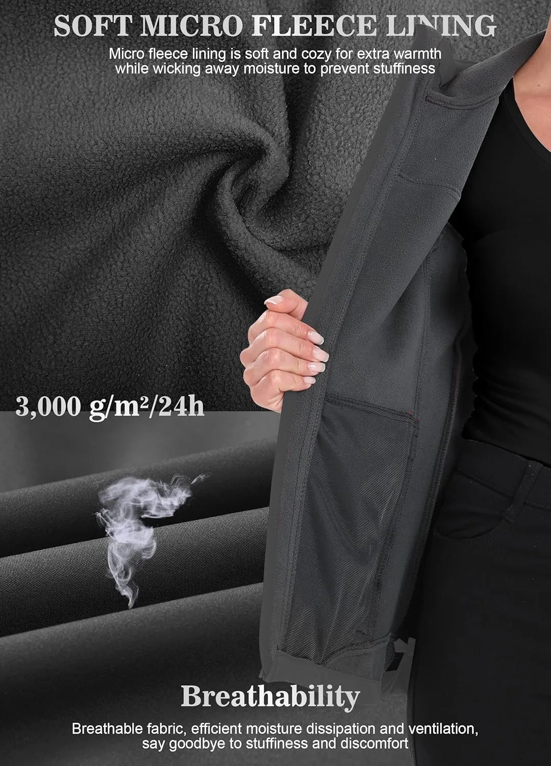 Women's Softshell Jacket Lightweight Fleece Lined Waterproof Coats Rain Jacket with Hood for Outdoor Hiking