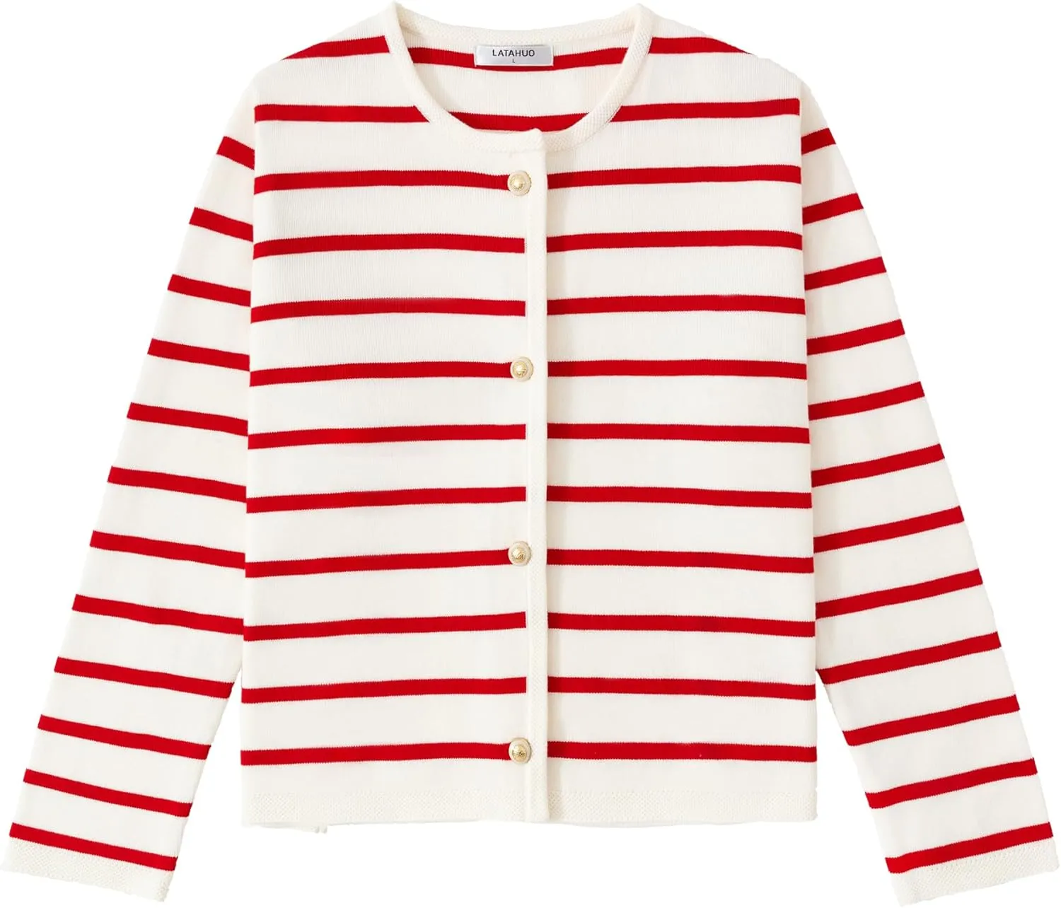 Women's Striped Cardigan Sweater Trendy Long Sleeve Button Down Crewneck Knit Cardigans