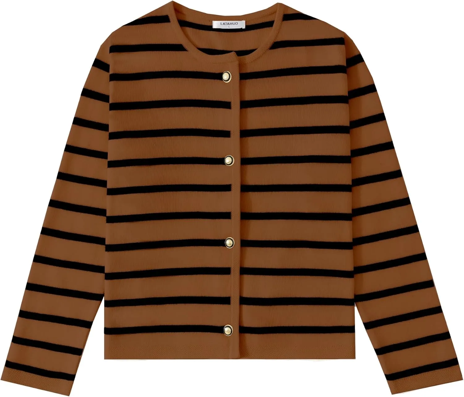Women's Striped Cardigan Sweater Trendy Long Sleeve Button Down Crewneck Knit Cardigans