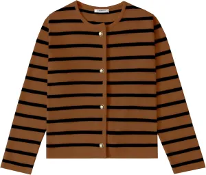 Women's Striped Cardigan Sweater Trendy Long Sleeve Button Down Crewneck Knit Cardigans