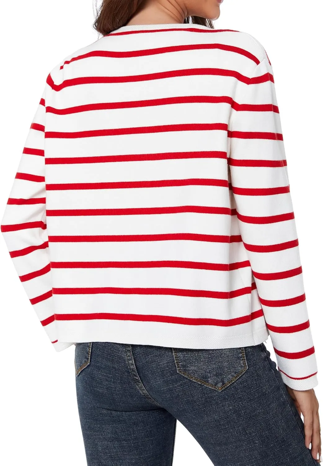 Women's Striped Cardigan Sweater Trendy Long Sleeve Button Down Crewneck Knit Cardigans