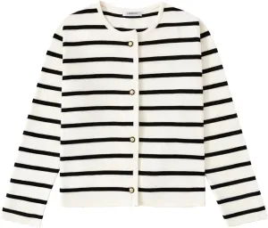 Women's Striped Cardigan Sweater Trendy Long Sleeve Button Down Crewneck Knit Cardigans