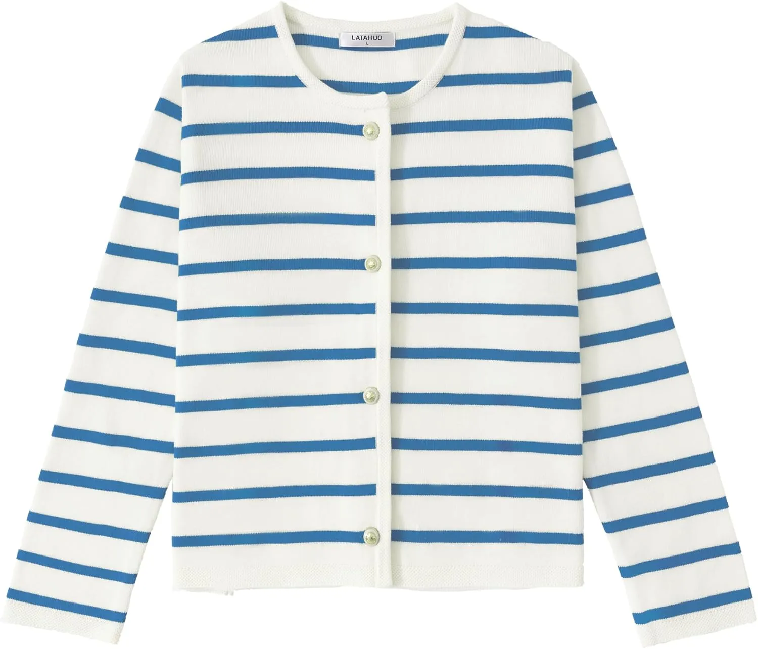 Women's Striped Cardigan Sweater Trendy Long Sleeve Button Down Crewneck Knit Cardigans