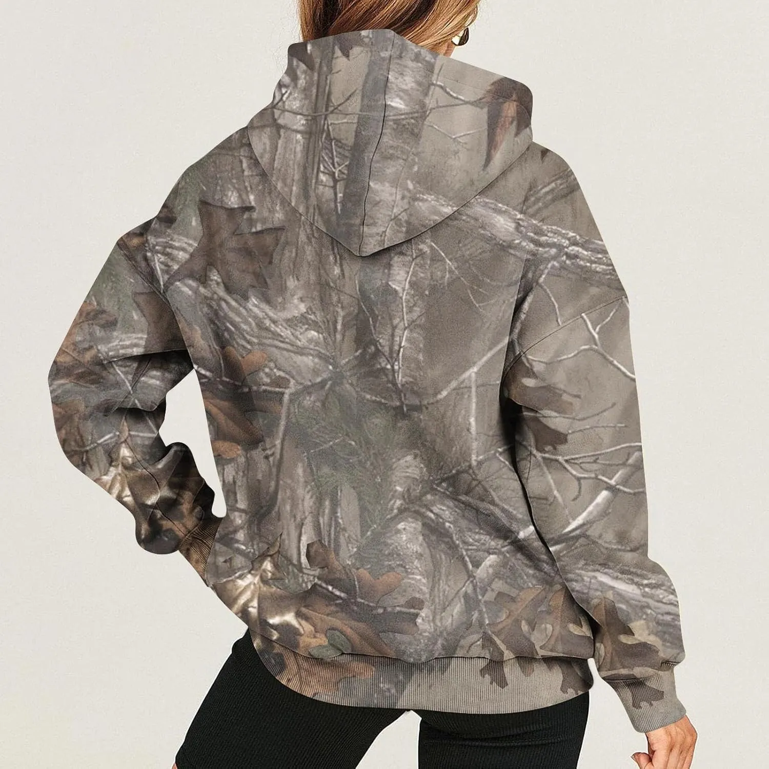 Womens Sweatshirts Trendy Camo Hoodie Maple-Leaf Print Hooded Long Sleeve Tops with Pocket Fall Clothes