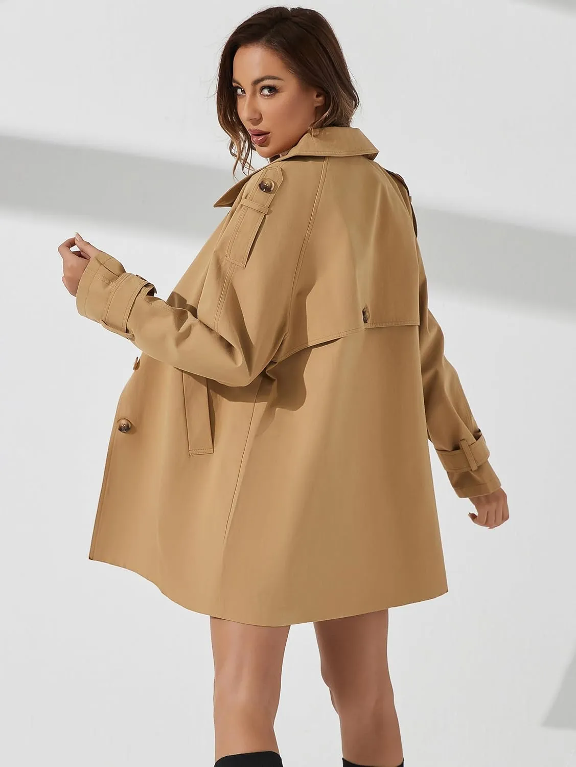 Women's Trench Coat Breasted Classic Lapel Overcoat Outerwear Coat Spring and Autumn loose Casual coat