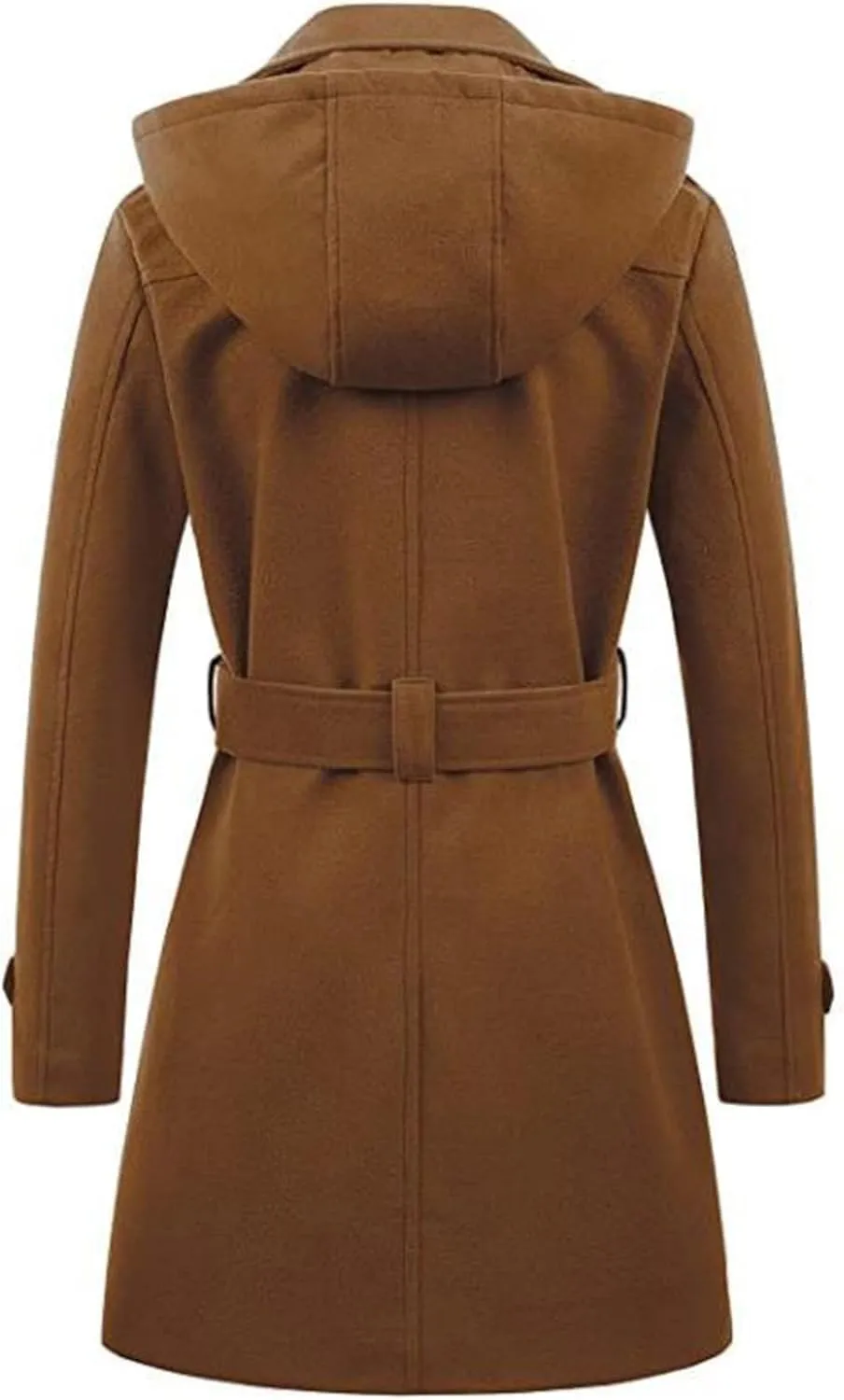 Womens Trench Coat, Mid Length Trendy Knit Coats Winter Windbreaker Hooded Outerwear Classic Lapel Overcoat