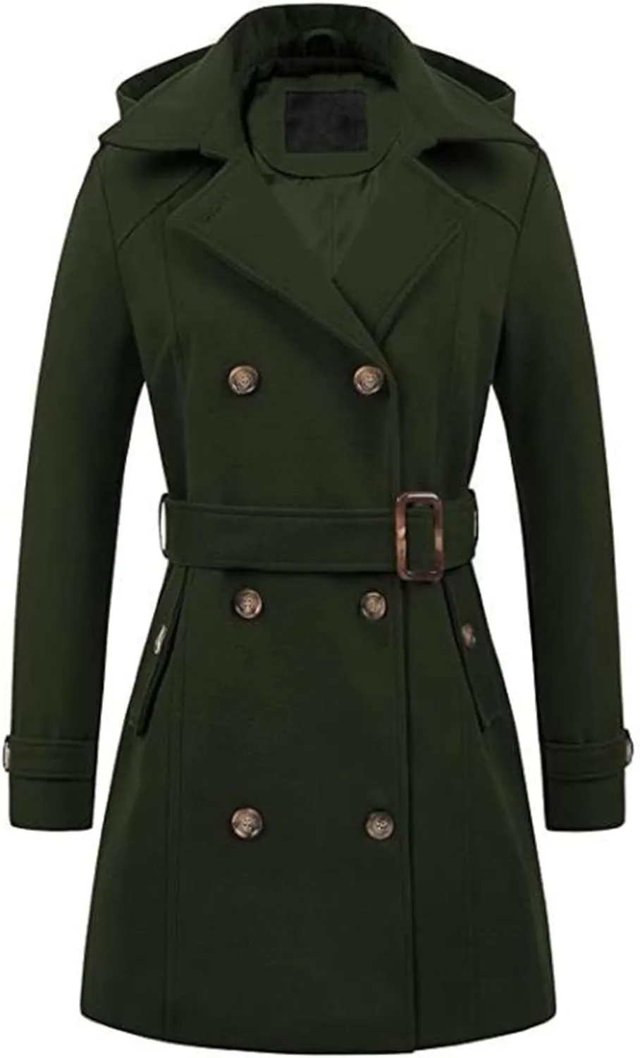Womens Trench Coat, Mid Length Trendy Knit Coats Winter Windbreaker Hooded Outerwear Classic Lapel Overcoat