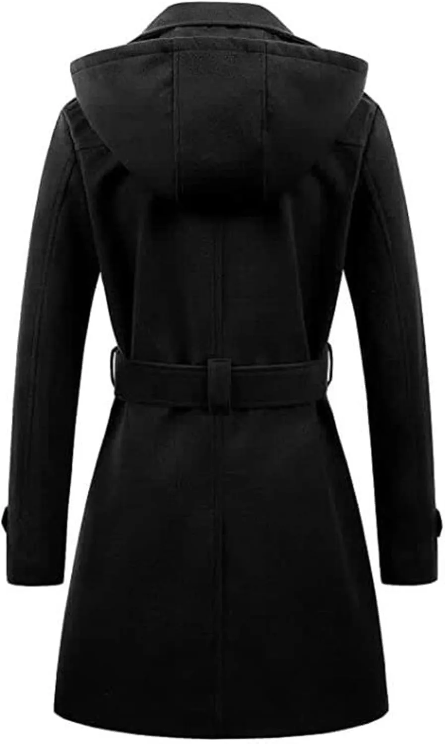 Womens Trench Coat, Mid Length Trendy Knit Coats Winter Windbreaker Hooded Outerwear Classic Lapel Overcoat