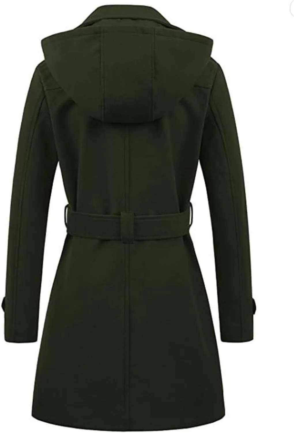 Womens Trench Coat, Mid Length Trendy Knit Coats Winter Windbreaker Hooded Outerwear Classic Lapel Overcoat