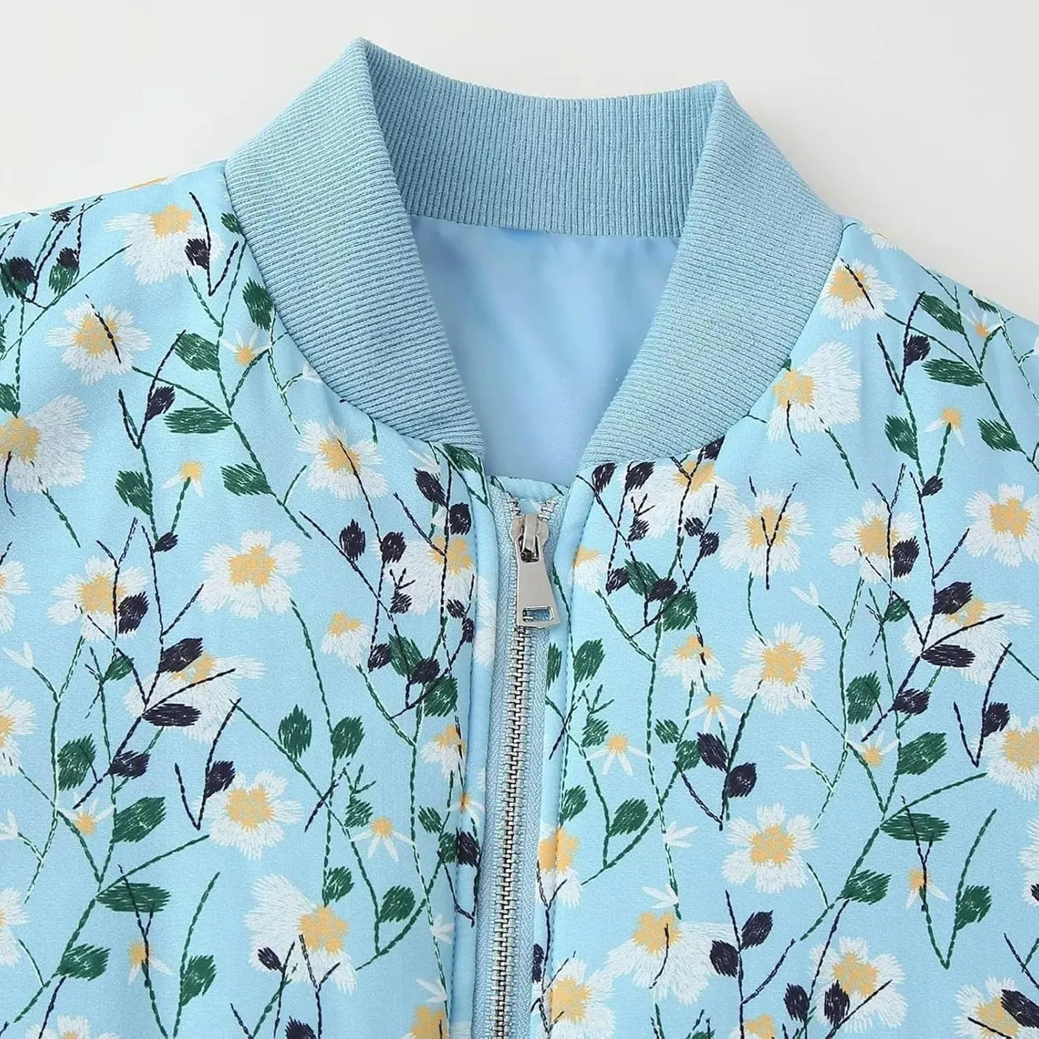 Women's Trendy Cropped Bomber Jacket Printed Down Jacket Zipper Long Sleeve Cotton Padded Coat Outerwear