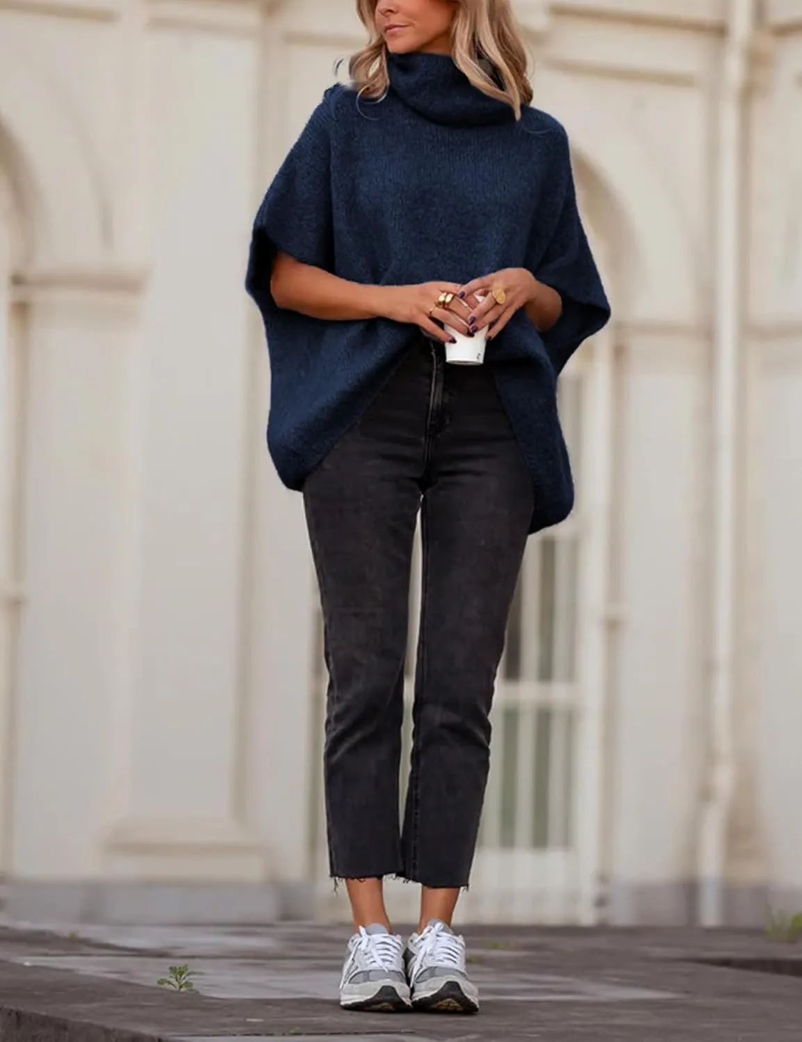 Womens Turtleneck Short Batwing Sleeve Sweater Knitted Oversized Chunky Dolman Tops