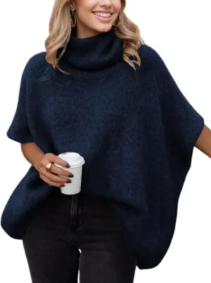 Womens Turtleneck Short Batwing Sleeve Sweater Knitted Oversized Chunky Dolman Tops