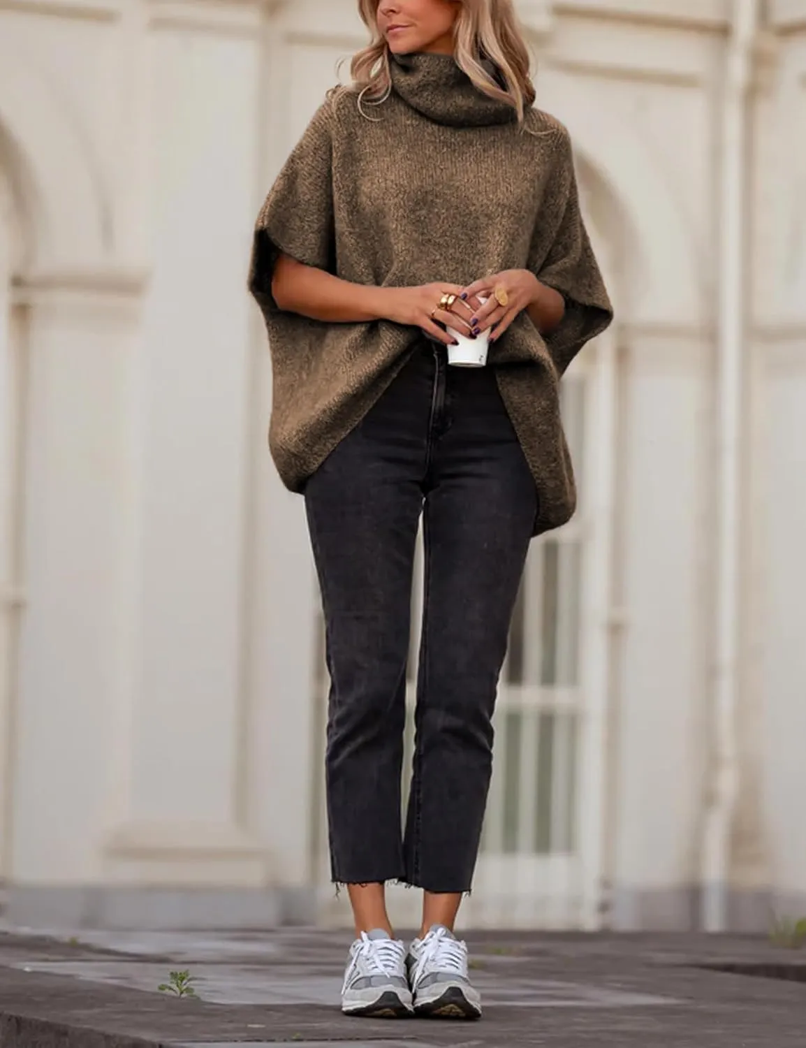 Womens Turtleneck Short Batwing Sleeve Sweater Knitted Oversized Chunky Dolman Tops