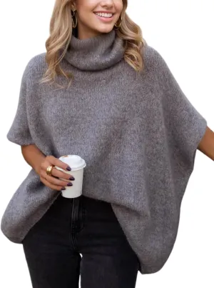 Womens Turtleneck Short Batwing Sleeve Sweater Knitted Oversized Chunky Dolman Tops