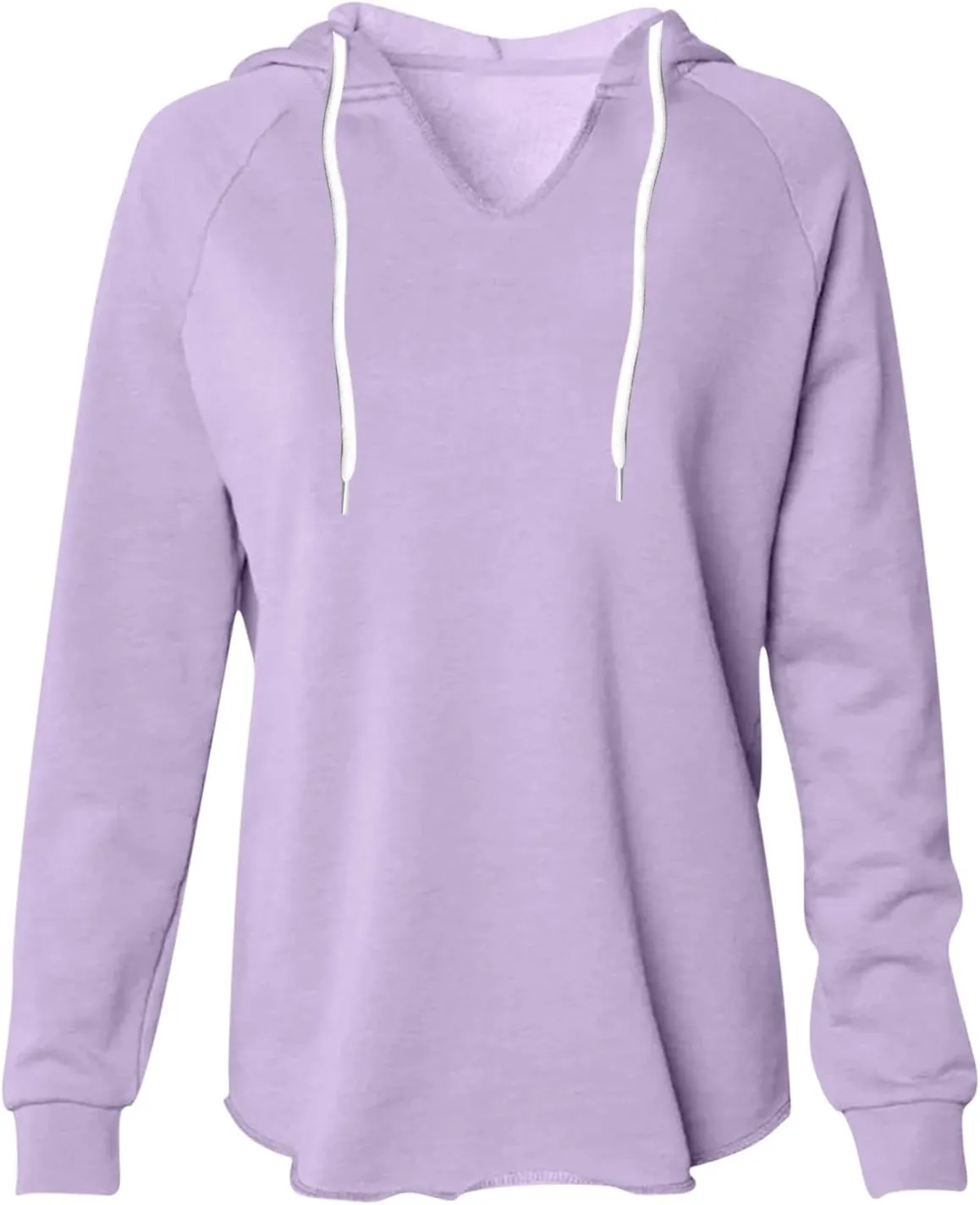 Women's V Neck Hoodies Solid Color Fleece Long Sleeve Pullover Tops Lightweight Drawstring Hooded Sweatshirt Clothes