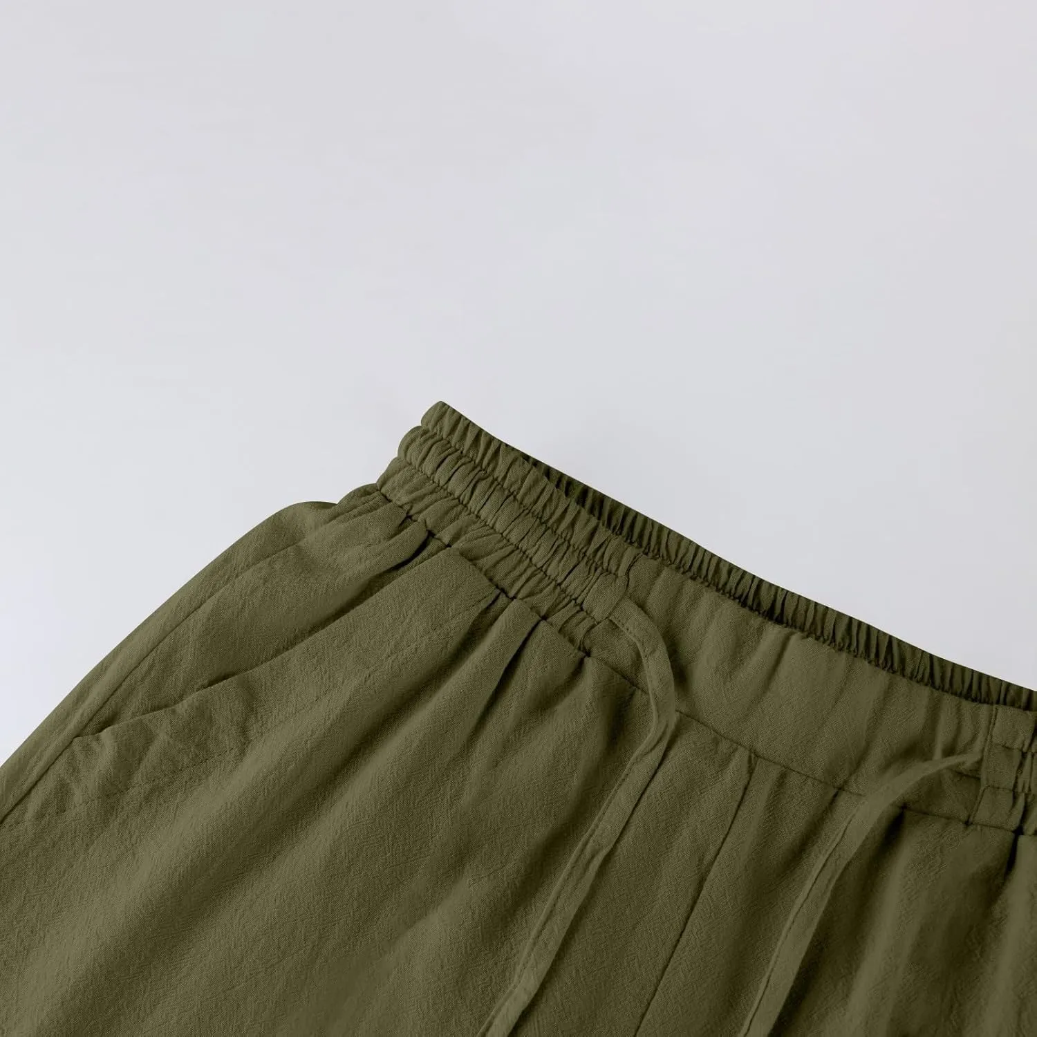 Womens Wide Leg Pants Linen 2025 Beach Summer Drawstring Elastic Waist Pants High Rise with Pocket Comfy Solid Trouser
