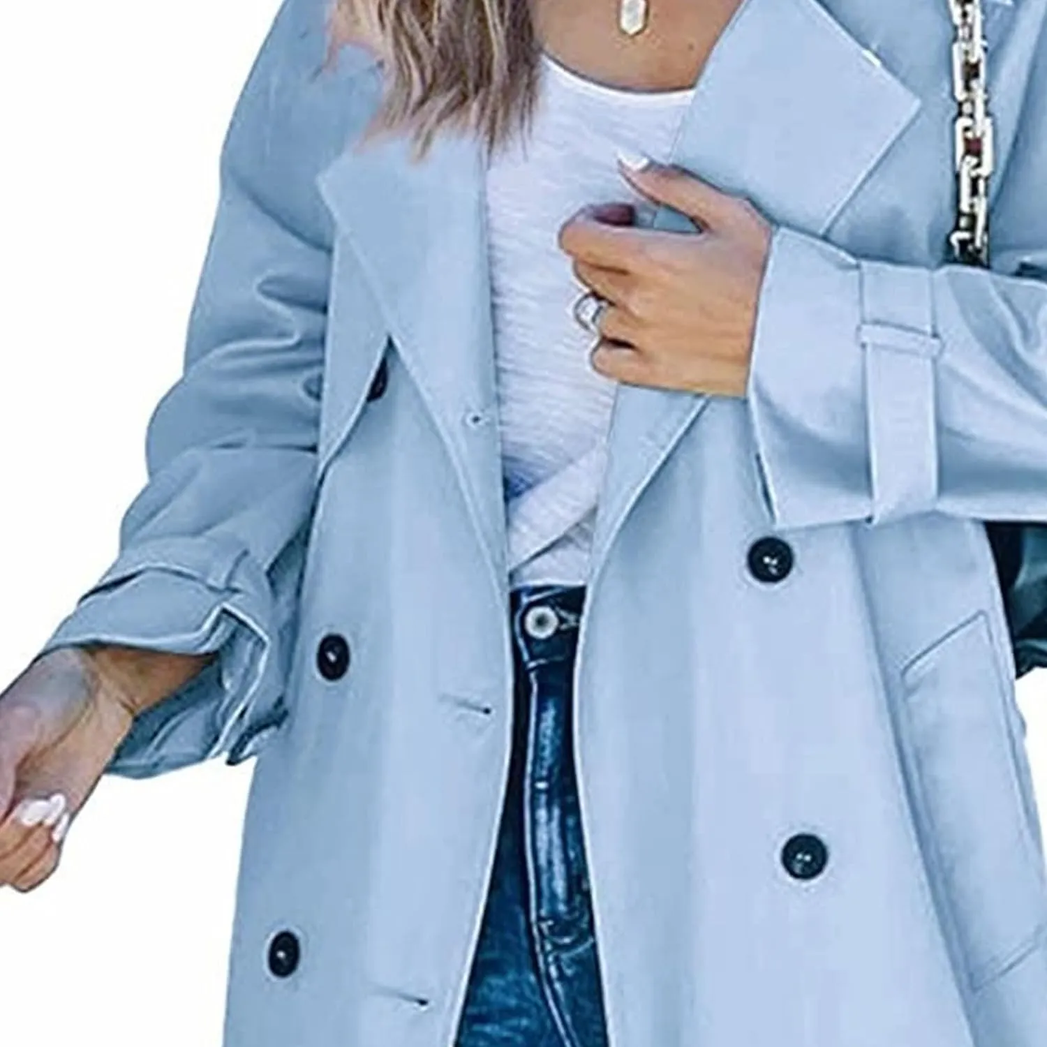 Women's Windproof Trench Coat Notched Lapel Double Breasted Long Overcoat Casual Fall Winter Windbreaker Outerwear
