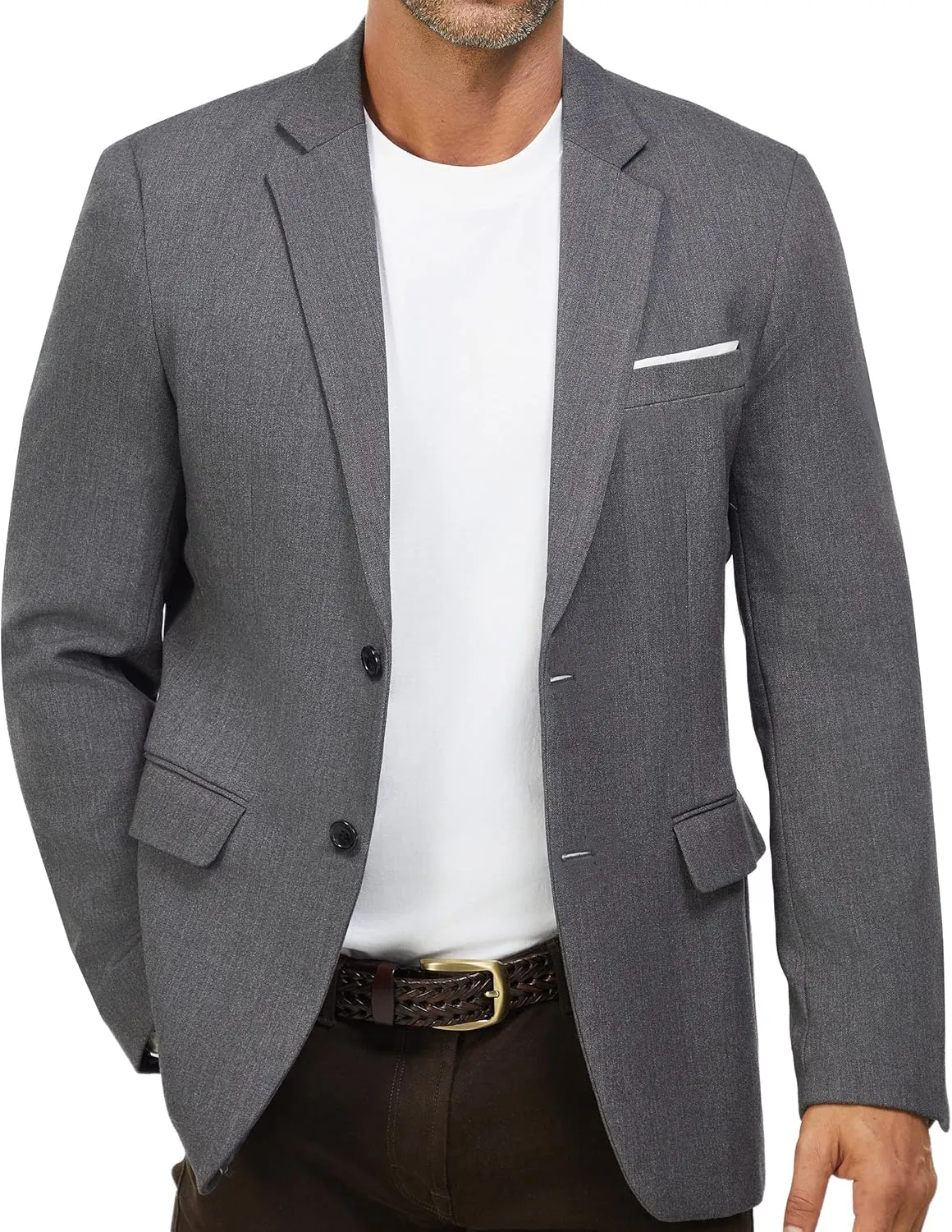 WULFUL Mens Casual Blazer Suit Jackets Slim Fit Two Button Sport Coats Lightweight Business Jacket Deep Grey