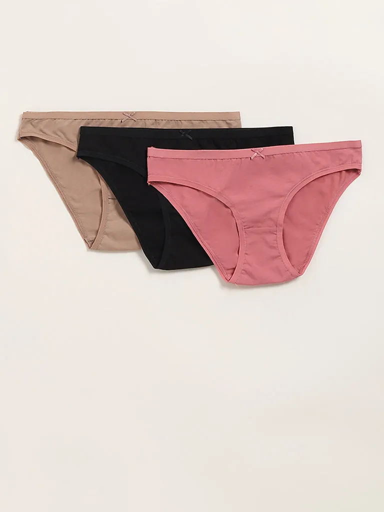 Wunderlove Light Taupe Cotton-Blend Briefs - Pack of 3