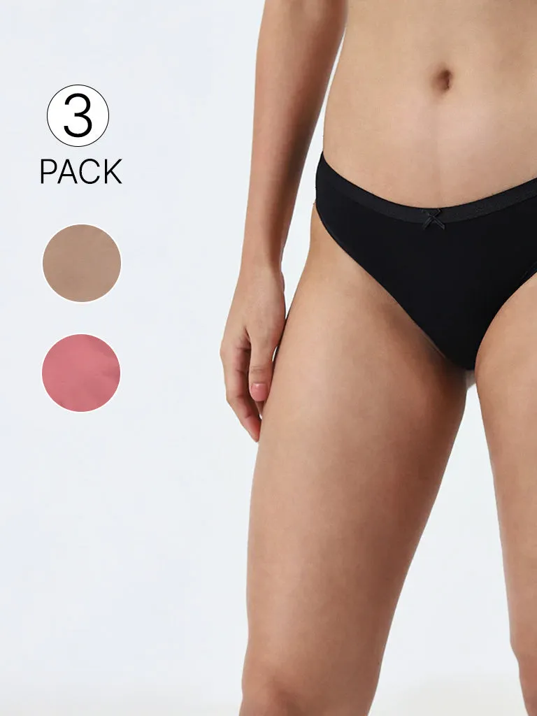 Wunderlove Light Taupe Cotton-Blend Briefs - Pack of 3