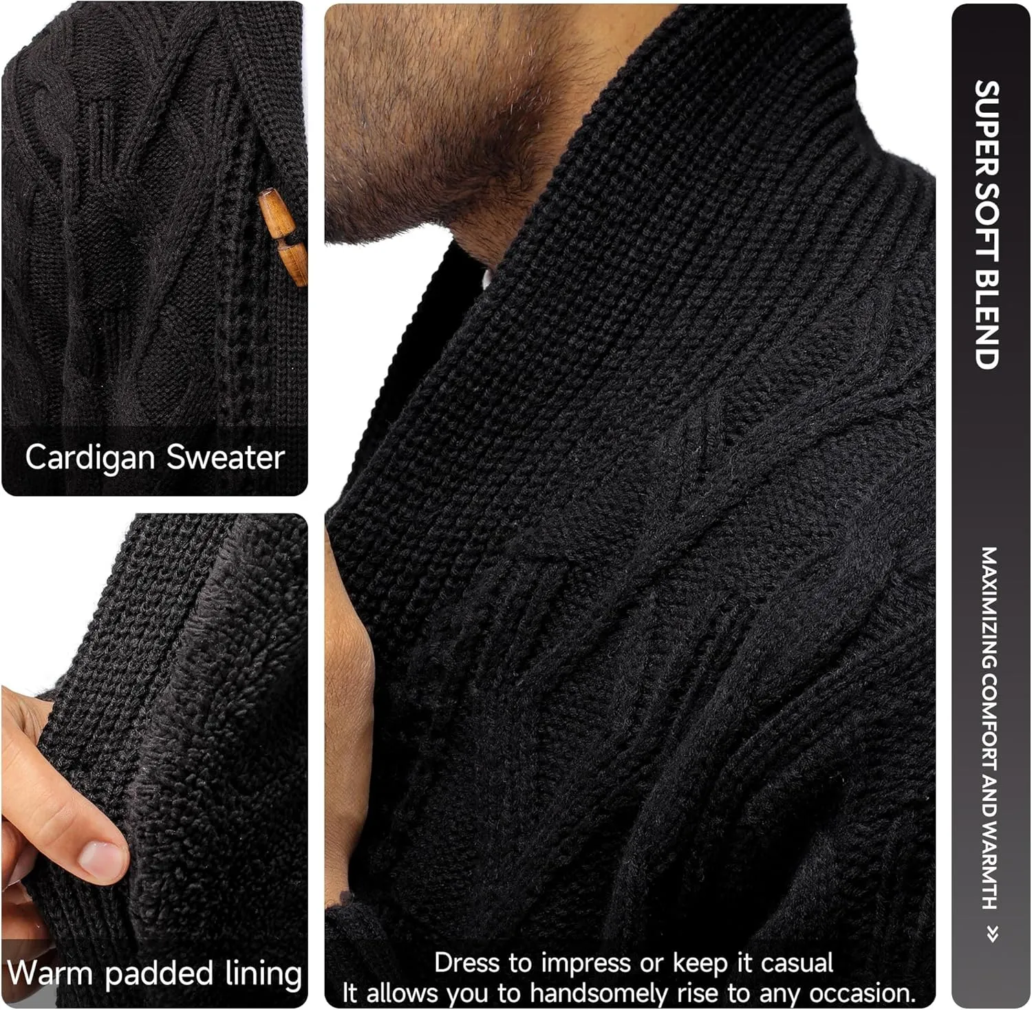 X RAY Mens Cardigan Sweater, Shawl Collar Cable Knit Button Down Cardigan Sweaters for Men Sweaters for Men Big and Tall