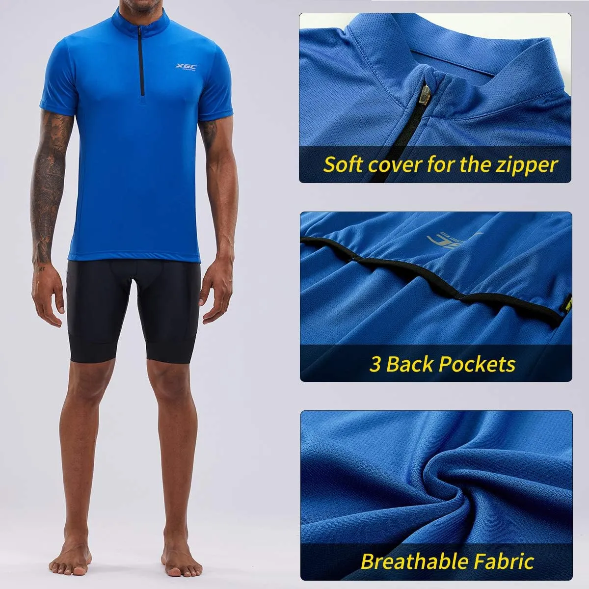 XGC Men's Short/Long Sleeve Cycling Jersey Bike Jerseys Cycle Biking Shirt with Quick Dry Breathable Fabric