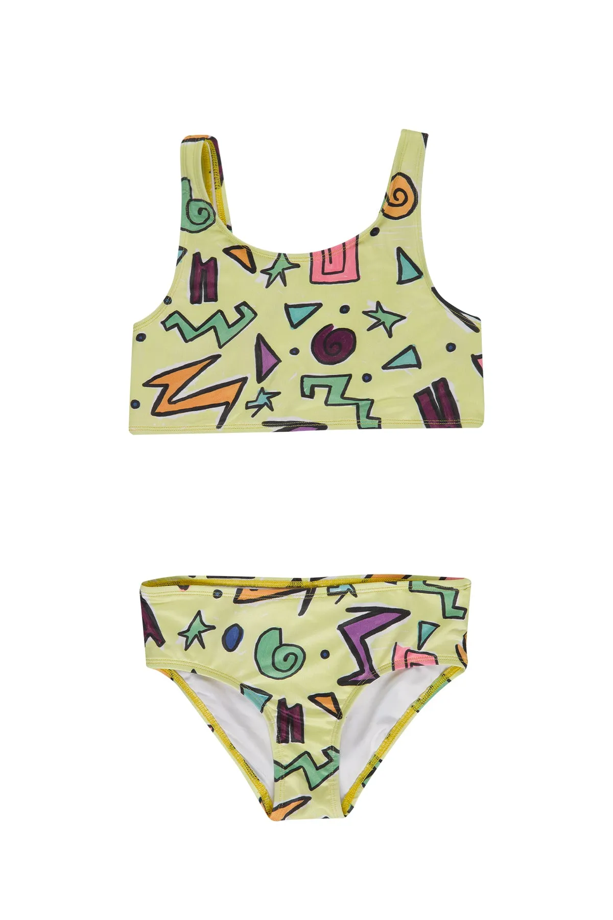 YELLOW SQUIGGLE PRINT BIKINI SET