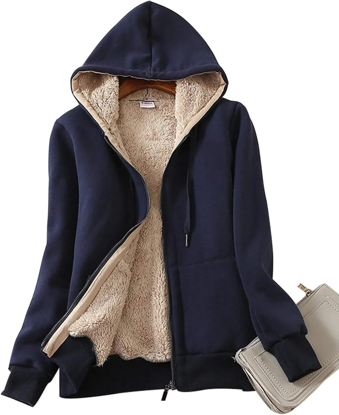 Yeokou Women's Casual Full Zip Up Sherpa Lined Hoodie Sweatshirt Jacket Coat