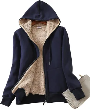 Yeokou Women's Casual Full Zip Up Sherpa Lined Hoodie Sweatshirt Jacket Coat