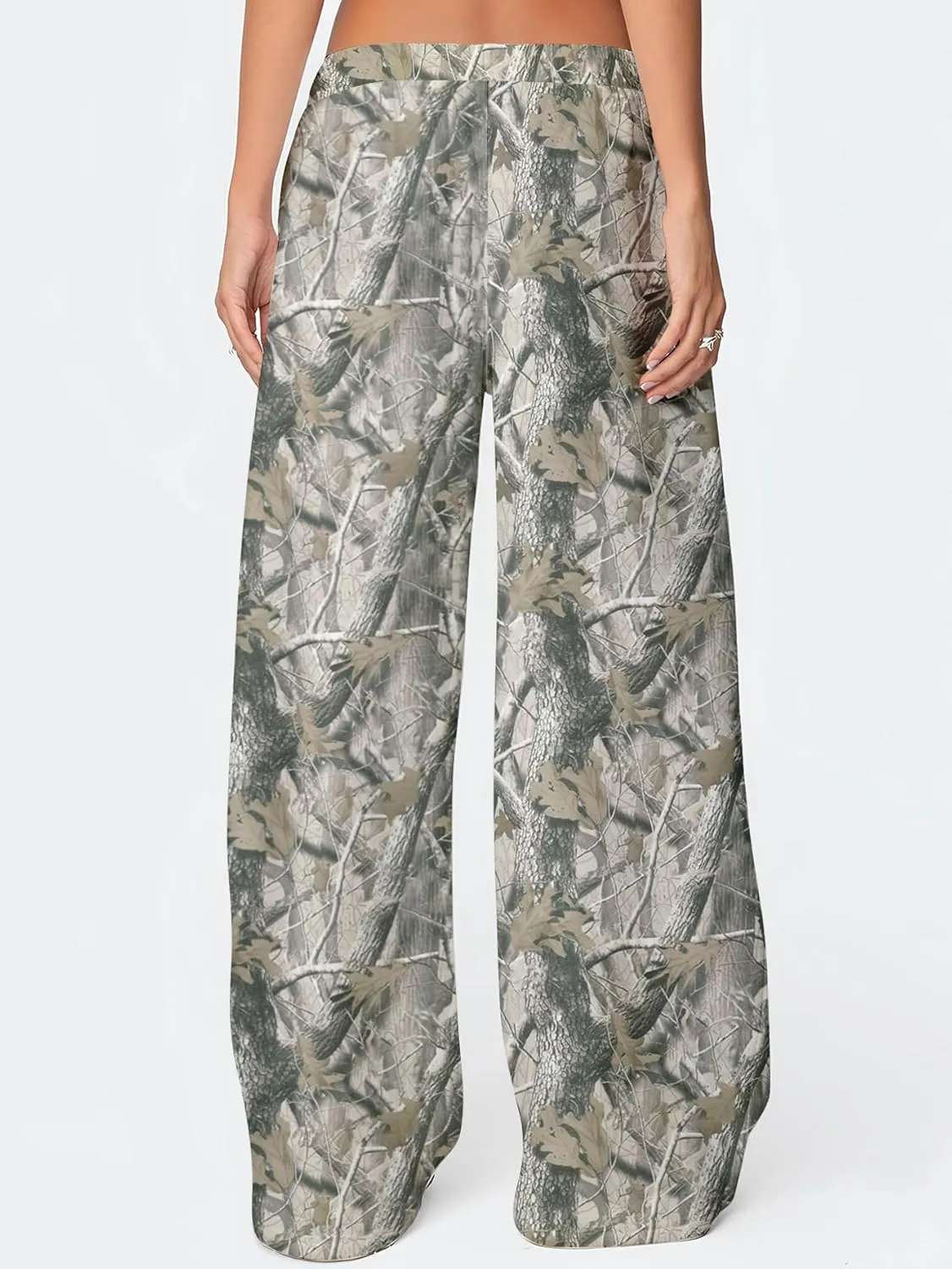 YKR Women's Camo Pants Y2K Camouflage Wide Leg Sweatpants Elastic Waist Drawstring Baggy Joggers with Pockets