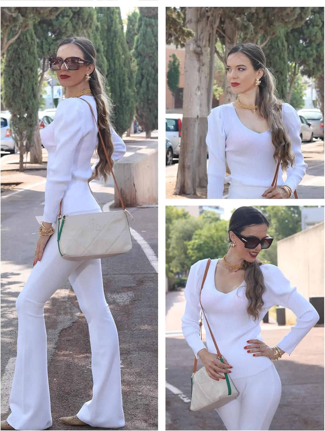 Zeagoo Fall Sweaters for Women 2024 Casual Long Sleeve Shirts V Neck Pullover Puff Slim Fit Tops