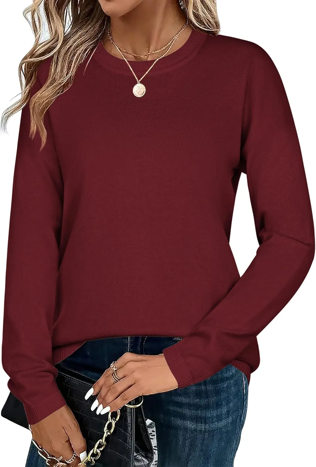 Zeagoo Sweaters for Women Fall Outfits Trendy 2024 Long Sleeve Crew Neck Knit Pullover Sweater Tops