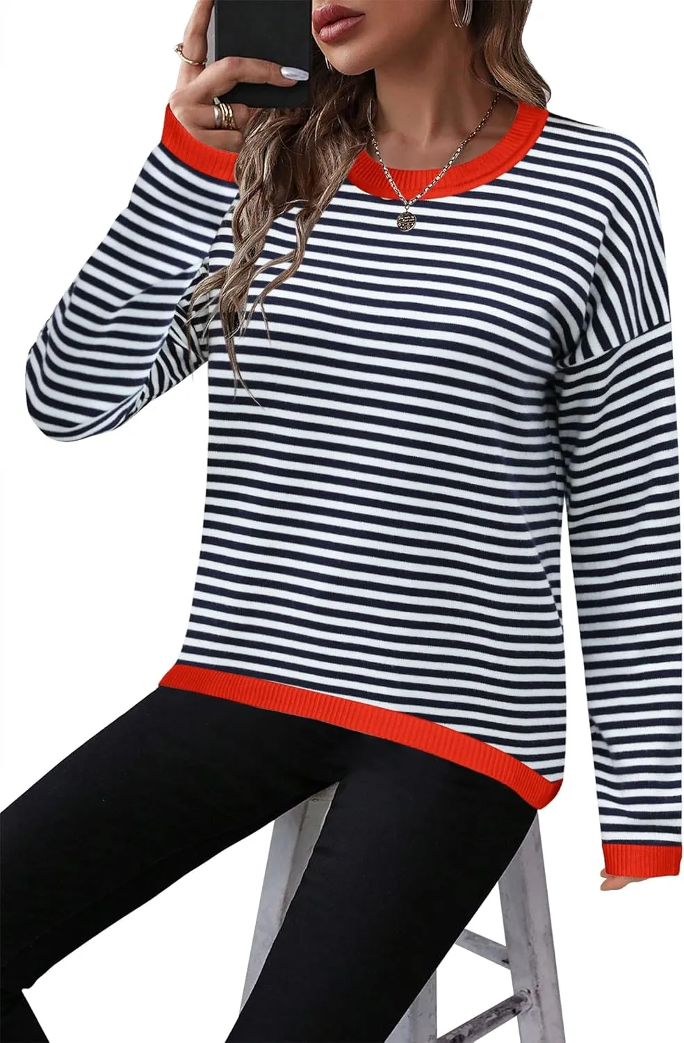 Zeagoo Sweaters for Women Fall Outfits Trendy 2024 Long Sleeve Crew Neck Knit Pullover Sweater Tops