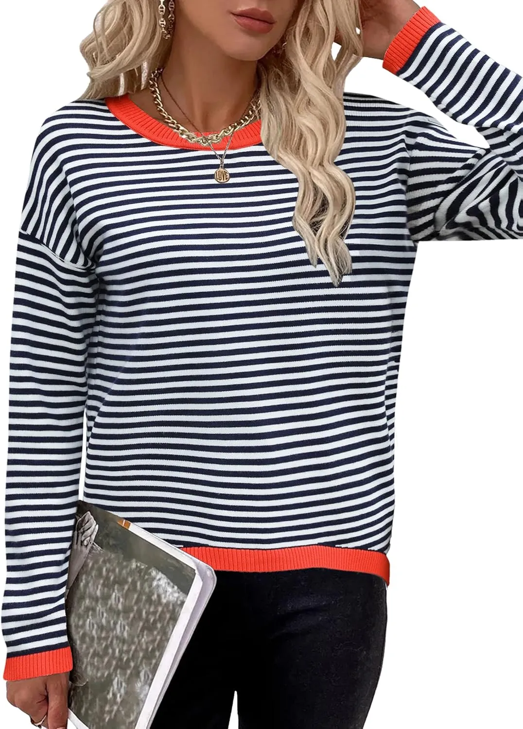 Zeagoo Sweaters for Women Fall Outfits Trendy 2024 Long Sleeve Crew Neck Knit Pullover Sweater Tops
