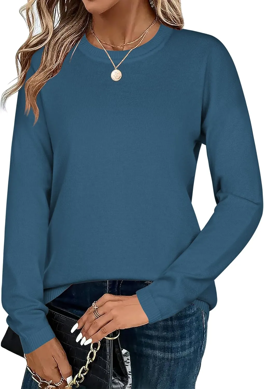 Zeagoo Sweaters for Women Fall Outfits Trendy 2024 Long Sleeve Crew Neck Knit Pullover Sweater Tops