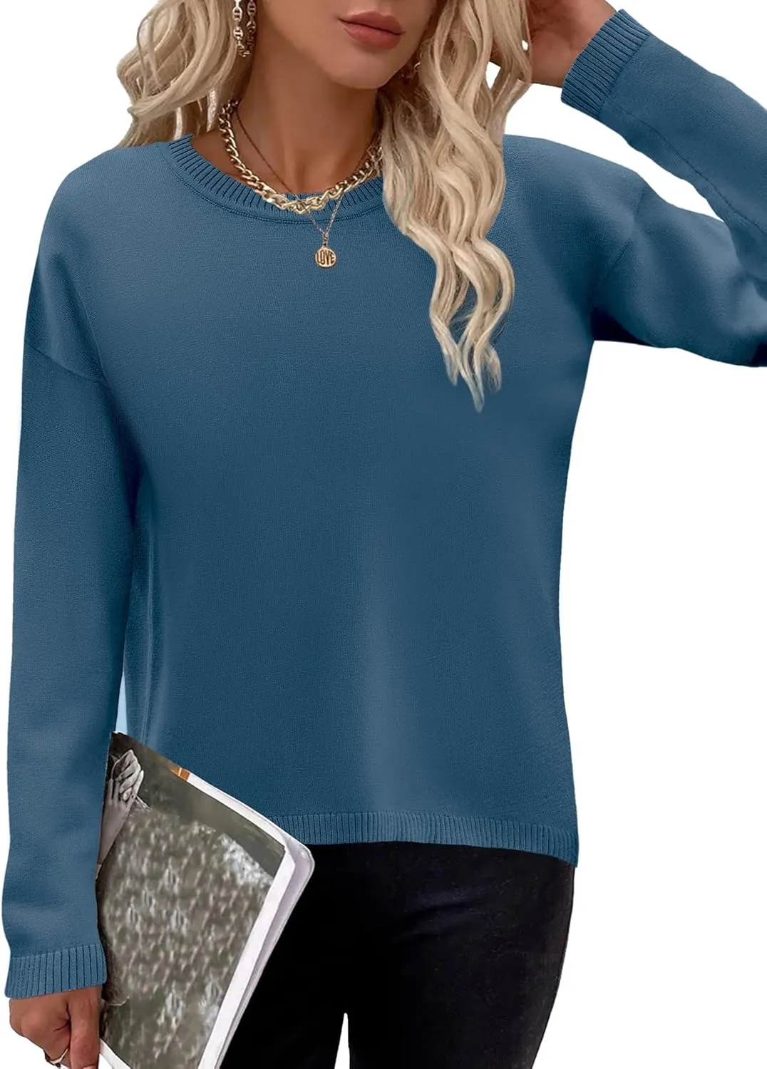 Zeagoo Sweaters for Women Fall Outfits Trendy 2024 Long Sleeve Crew Neck Knit Pullover Sweater Tops