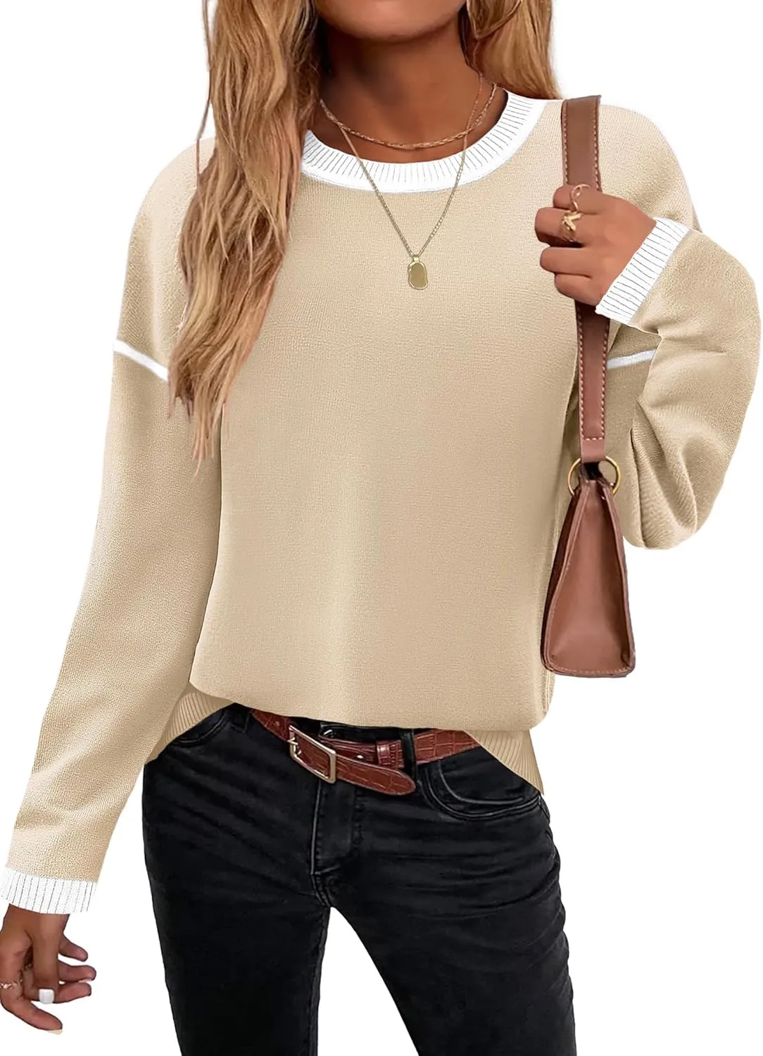 Zeagoo Sweaters for Women Fall Outfits Trendy 2024 Long Sleeve Crew Neck Knit Pullover Sweater Tops