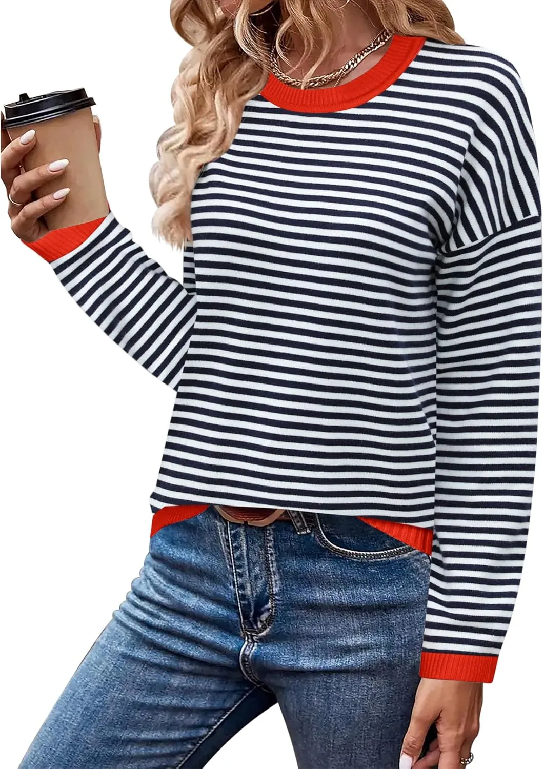 Zeagoo Sweaters for Women Fall Outfits Trendy 2024 Long Sleeve Crew Neck Knit Pullover Sweater Tops