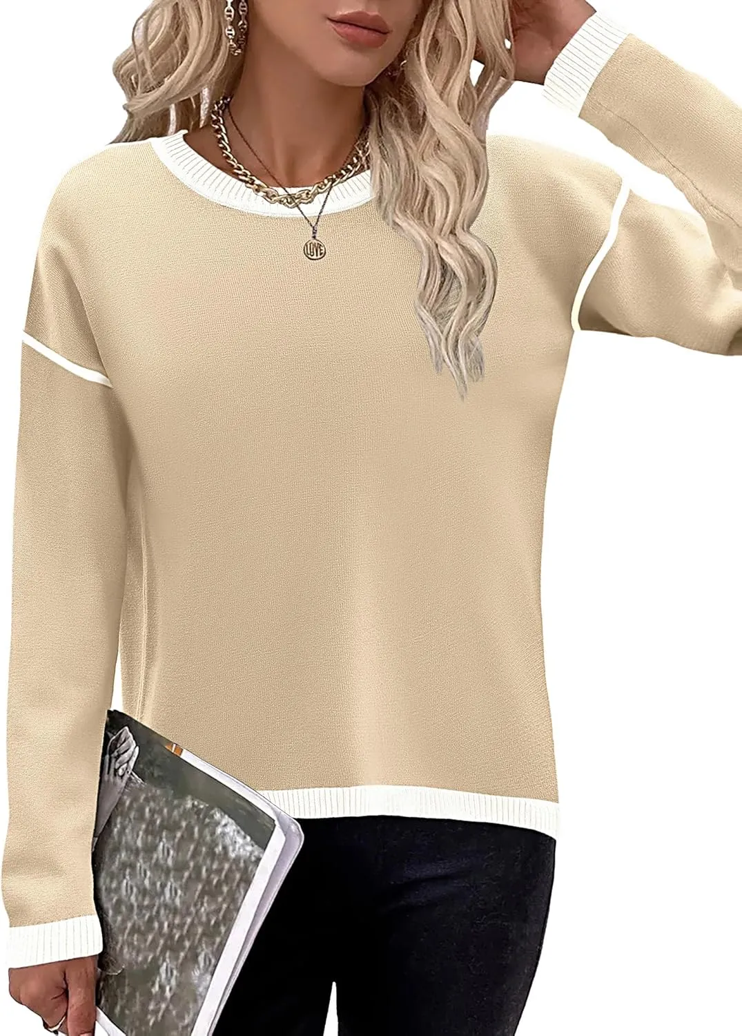 Zeagoo Sweaters for Women Fall Outfits Trendy 2024 Long Sleeve Crew Neck Knit Pullover Sweater Tops