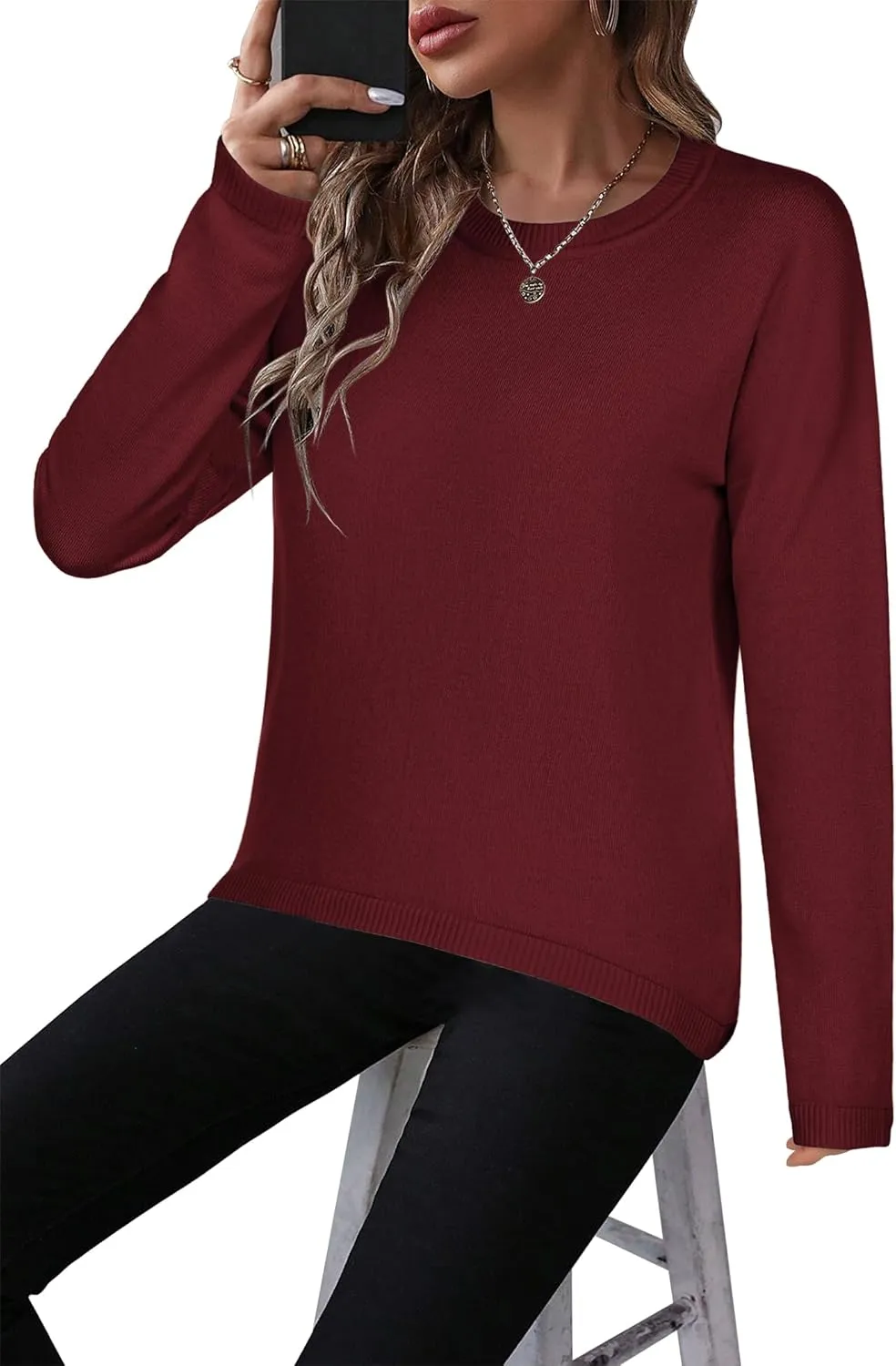 Zeagoo Sweaters for Women Fall Outfits Trendy 2024 Long Sleeve Crew Neck Knit Pullover Sweater Tops