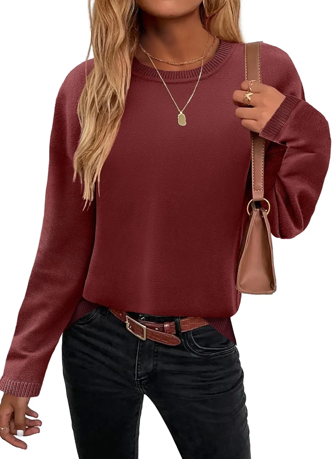 Zeagoo Sweaters for Women Fall Outfits Trendy 2024 Long Sleeve Crew Neck Knit Pullover Sweater Tops