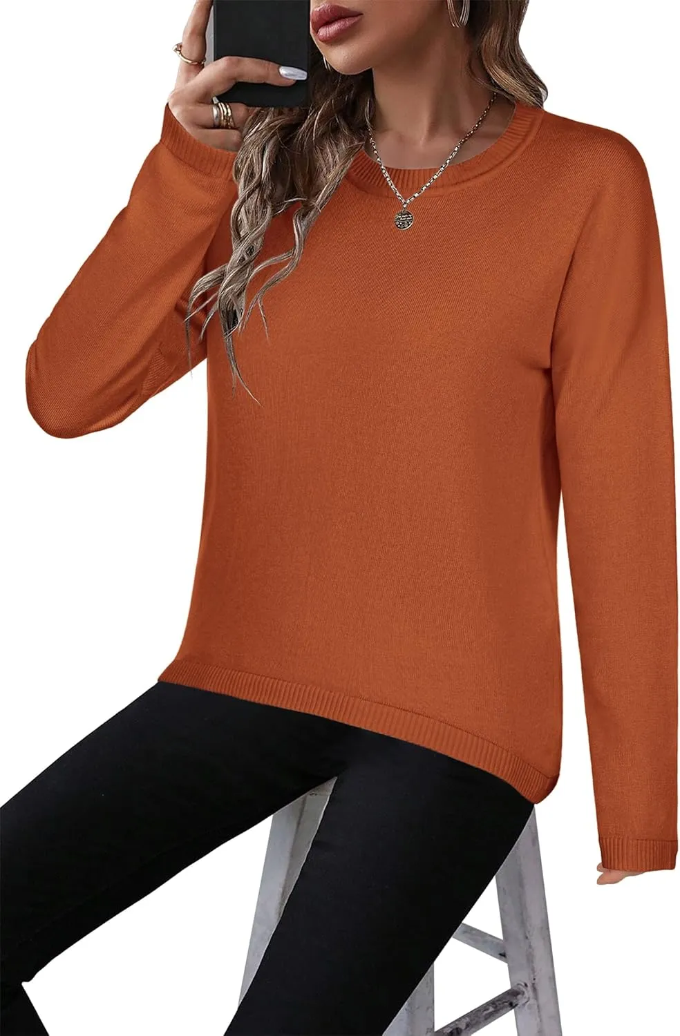 Zeagoo Sweaters for Women Fall Outfits Trendy 2024 Long Sleeve Crew Neck Knit Pullover Sweater Tops