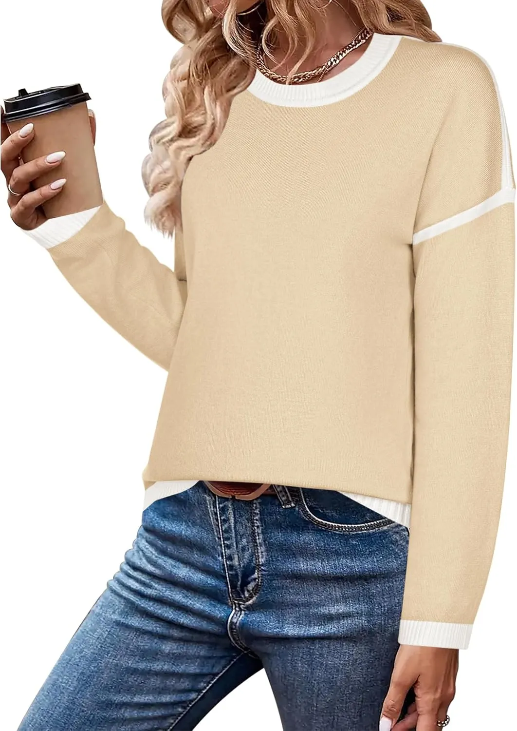 Zeagoo Sweaters for Women Fall Outfits Trendy 2024 Long Sleeve Crew Neck Knit Pullover Sweater Tops