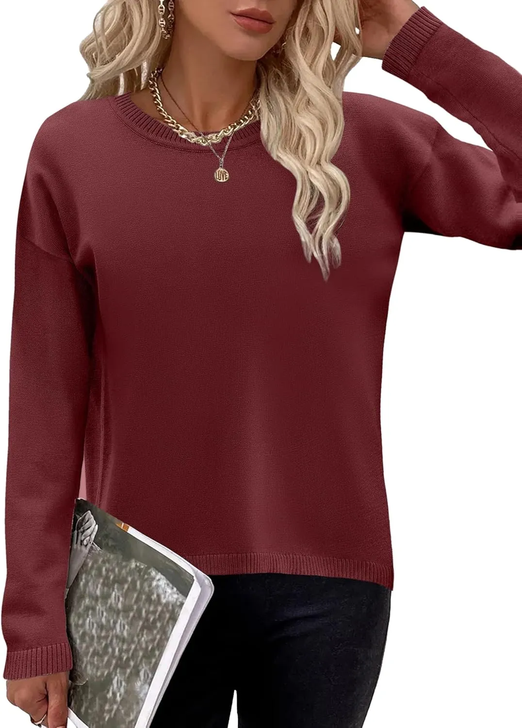 Zeagoo Sweaters for Women Fall Outfits Trendy 2024 Long Sleeve Crew Neck Knit Pullover Sweater Tops